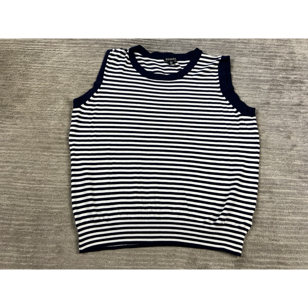 George Sweater Vest Womens XL Blue White Striped Sleeveless Rayon‎ Blend Casual